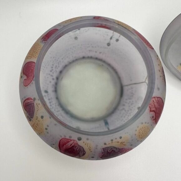 Vintage Handcrafted Blown Frosted Glass Jar Candy Dish Pastel Splatter Israel - Picture 3 of 5